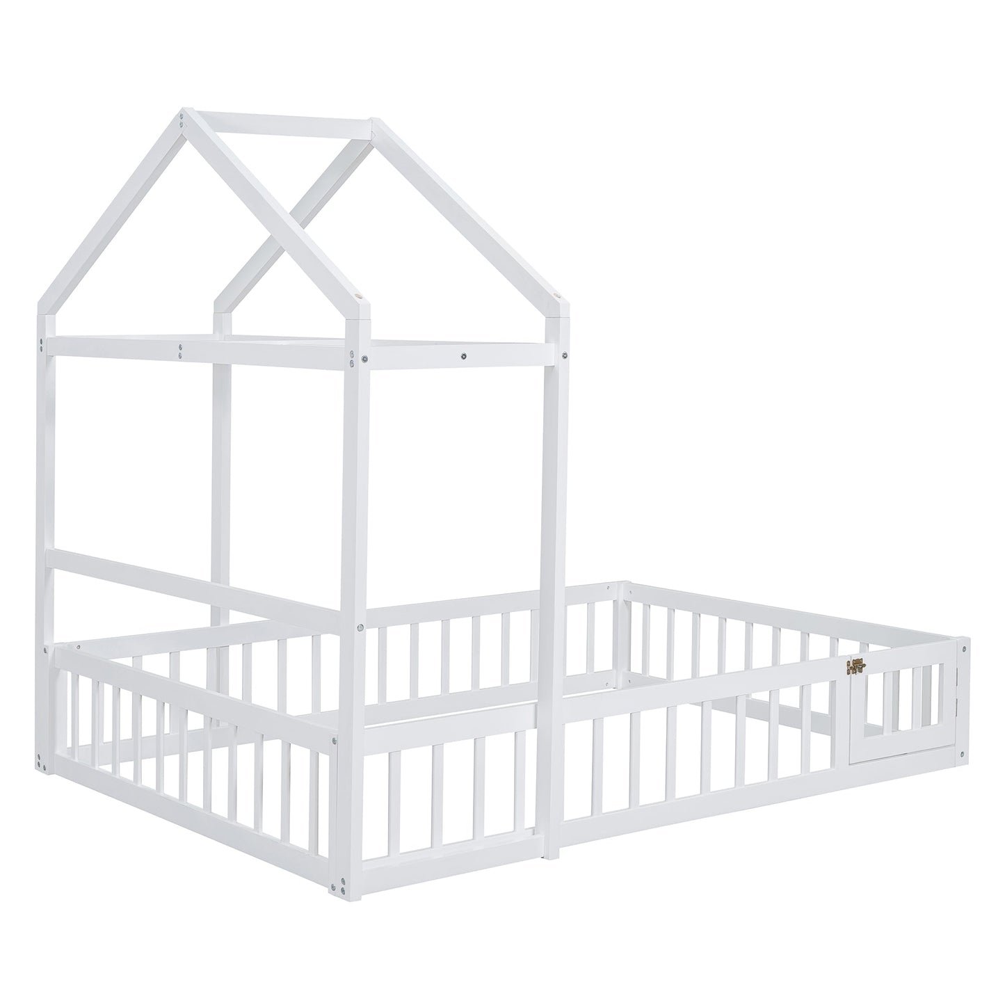 Wooden Full Size Children's Bed with Detachable Headboard and Integrated Clothes Drying Rack, White - Korvel