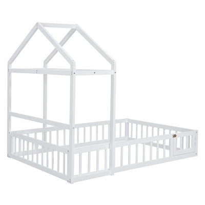 Wooden Full Size Children's Bed with Detachable Headboard and Integrated Clothes Drying Rack, White - Korvel