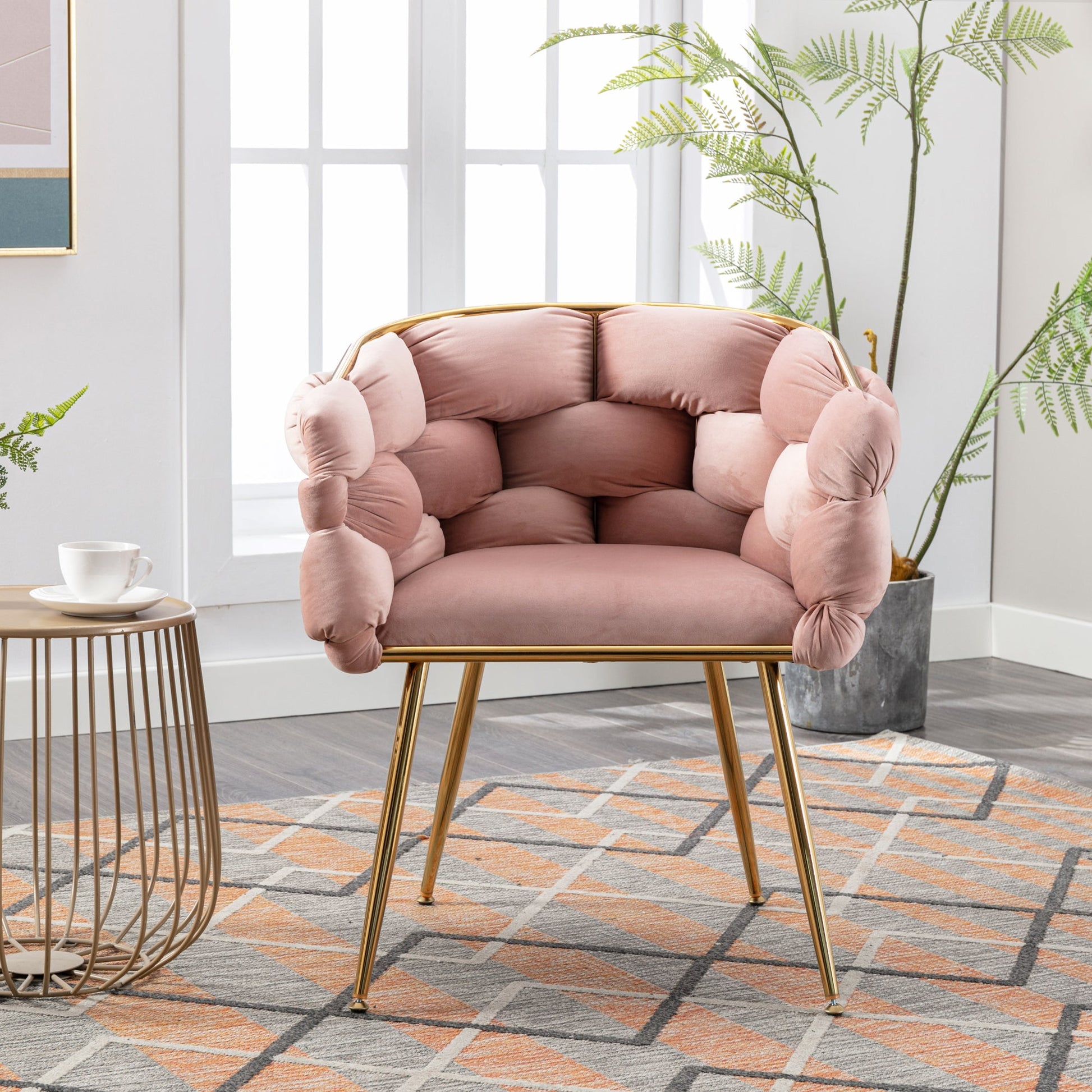 Luxury modern simple leisure velvet single sofa chair bedroom stool manicure table back chair pink set of 2 - Korvel