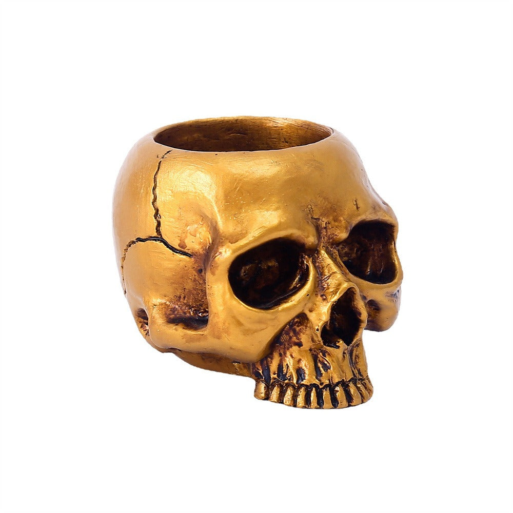 Small Golden Skull Decoration Desktop Small Storage succulent basin tabletop candle holder - Korvel