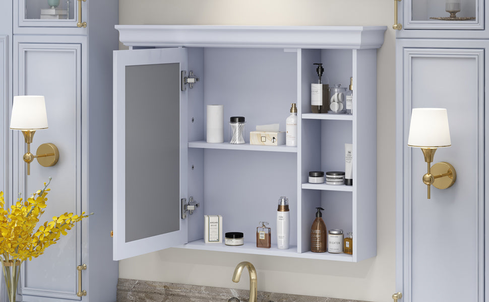 35'' x 28'' Blue Wall Mounted Bathroom Storage Cabinet with Mirror Door, Modern Bathroom Wall Cabinet with Mirror - Korvel