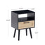 15.75" Rattan End table with drawer and solid wood legs Modern nightstand side table for living room black - Korvel