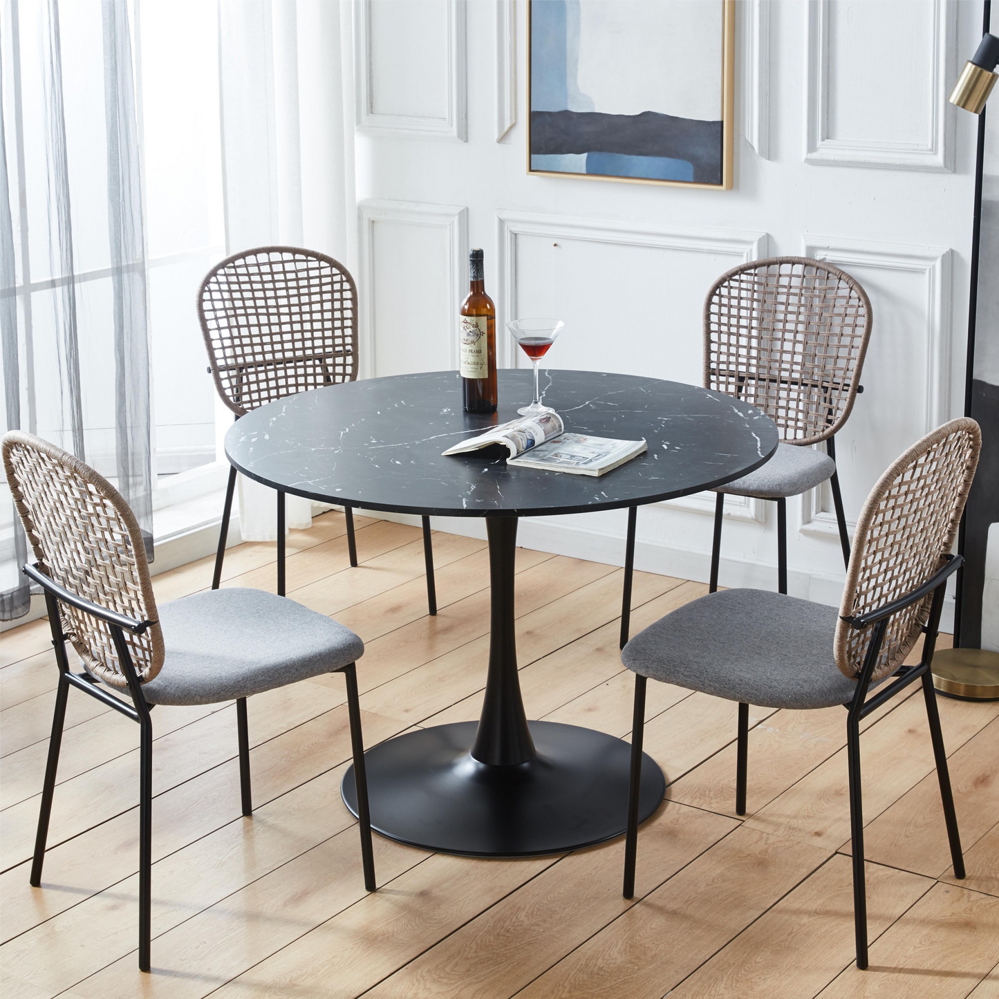 42.1" Black Tulip Dining Table for 4-6 People