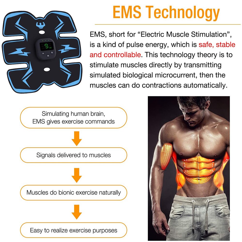 EMS Muscle Stimulator with LED Display USB Rechargeable Abdominal Belt Work Out Power Fitness Abdominal Men Women - Korvel