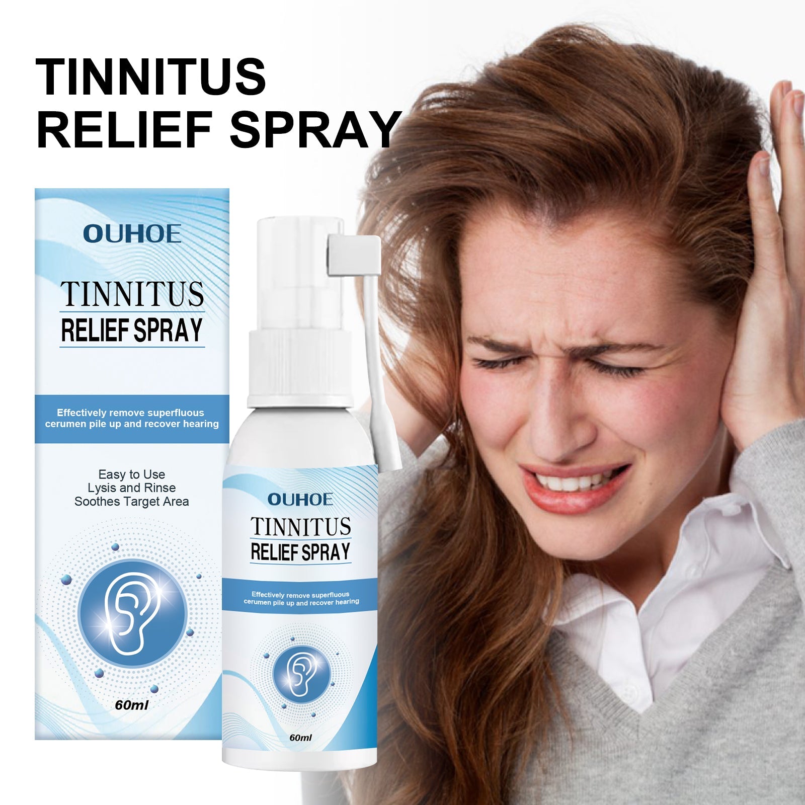 Tinnitus Relief Spray, Relieves Ear Discomfort Earplugs Earwax Cleaning Ear Care Spray - Korvel