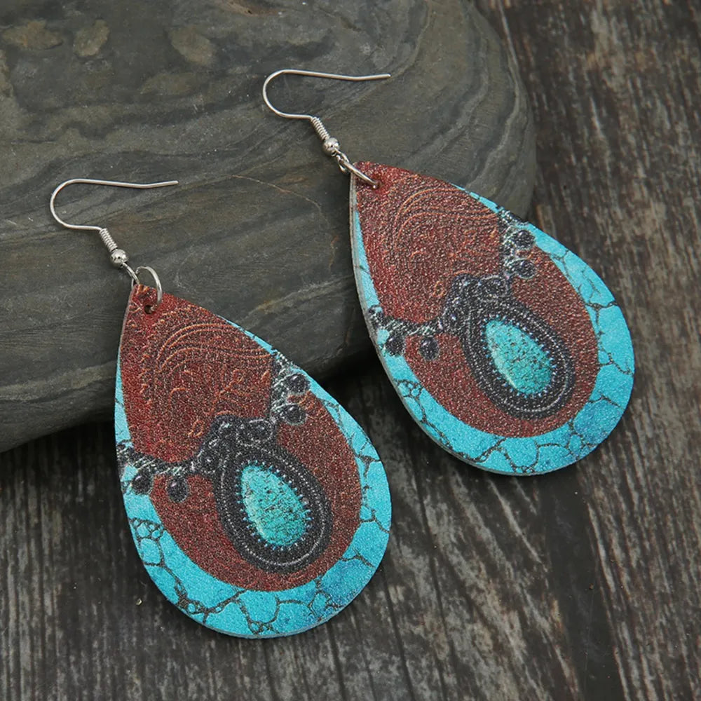 PU Leather Iron Hook Teardrop Earrings - Korvel