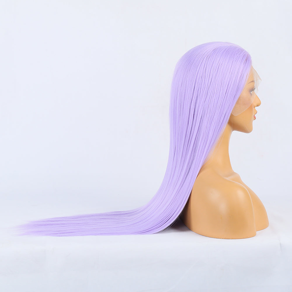 Wig Natural Transition Wig Light Purple Chemical Fiber Front Lace Long Straight Hair Matte High Temperature Silk Headgear - Korvel