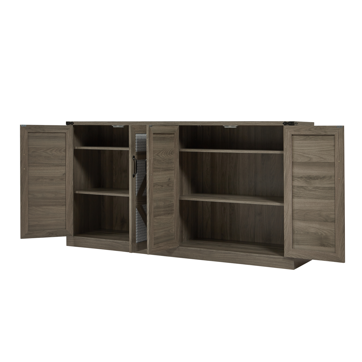 65-Inch Slate Gray Faux Rattan Sideboard with Barn Doors