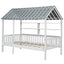 Wood Twin Size House Bed with Roof, Guardrail and Shelves, White - Korvel