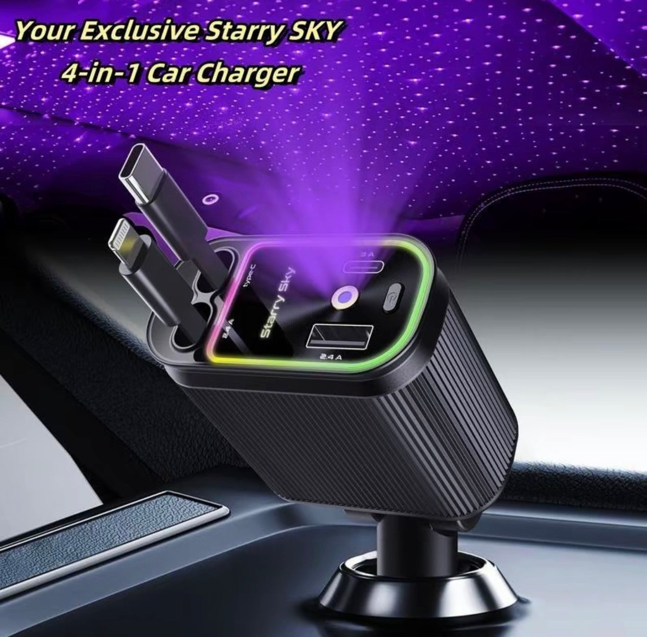 Chargeur de voiture StellarDrive - Charge rapide et lumière ambiante