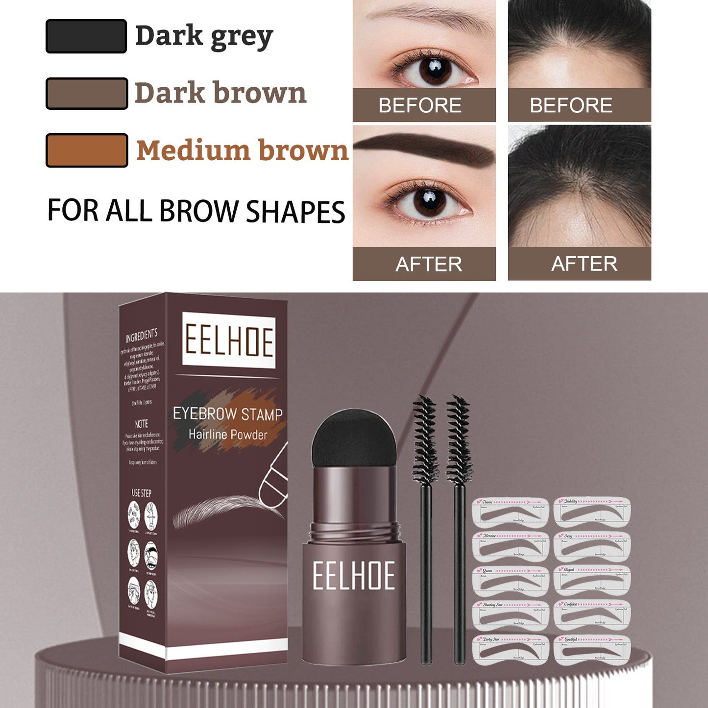 Eyebrow Print Mold Thrush, Lazy Eyebrows Fill Makeup Eyebrow Cake Waterproof Hairline Powder - Korvel