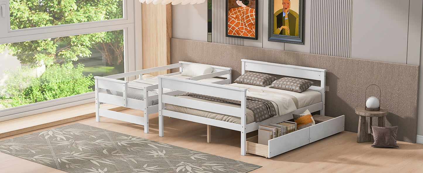 Wood Twin over Full Bunk Bed with 2 Drawers  White - Korvel
