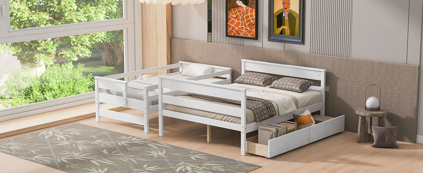 Wood Twin over Full Bunk Bed with 2 Drawers  White - Korvel