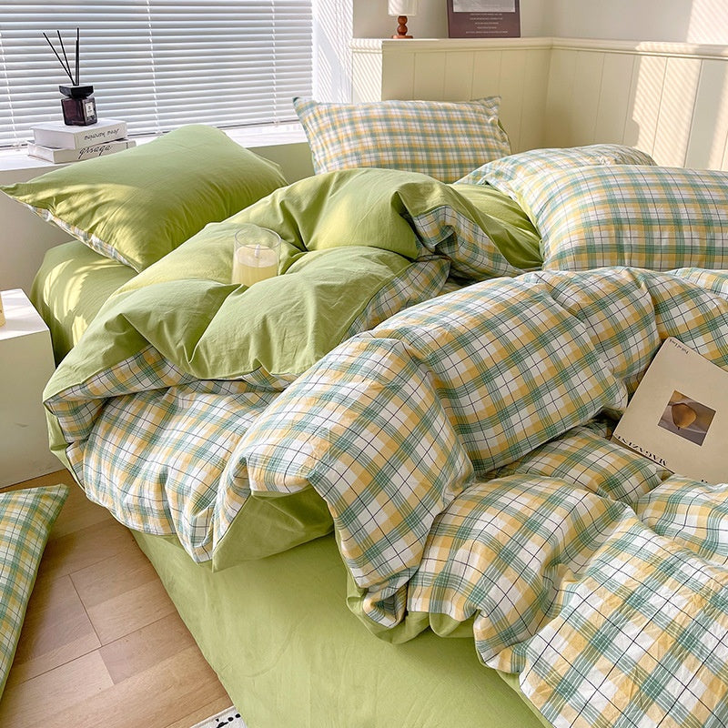 Cotton Dyed Washed Cotton Bedding Set Pure Cotton A Class Flat Sheet Quilt Cover Fitted Sheet Quilt Cover Three-Piece Set Striped - Korvel