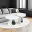 set of 2 coffee round tables with a marble-look top and steel base with 2 cat beds multifunctional and stylish entable - Korvel