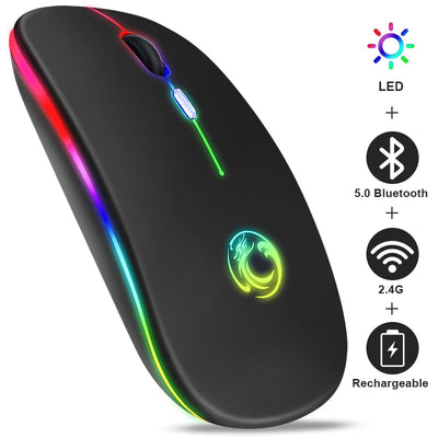 Wireless Mouse Bluetooth RGB Rechargeable Mouse Wireless Computer Silent Mause LED Backlit Ergonomic Gaming Mouse For Laptop PC - Korvel