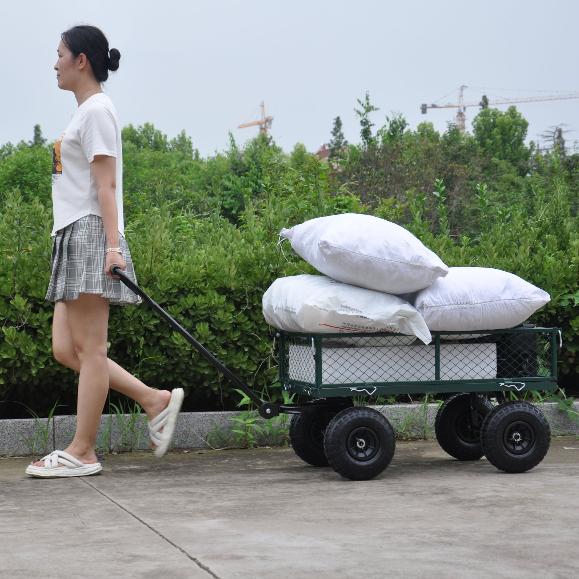 Wagon Cart Garden cart trucks make it easier to transport firewood (green) - Korvel