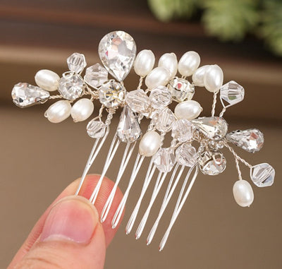 Elegant Handmade Crystal Pearl Hair Comb