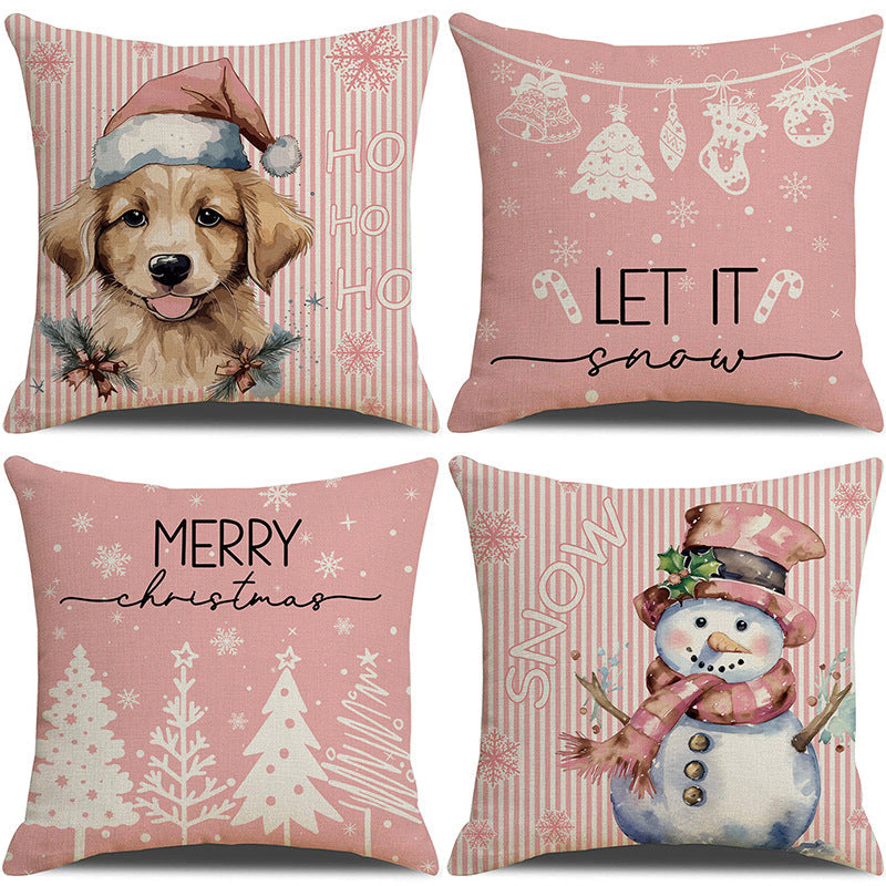 Pink Dog Christmas Snowman Pillow Cover Amazon Home Sofa Cushion Cover Holiday Pillow - Korvel