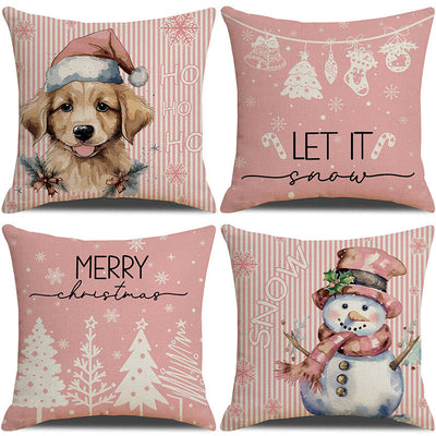 Pink Dog Christmas Snowman Pillow Cover Amazon Home Sofa Cushion Cover Holiday Pillow - Korvel