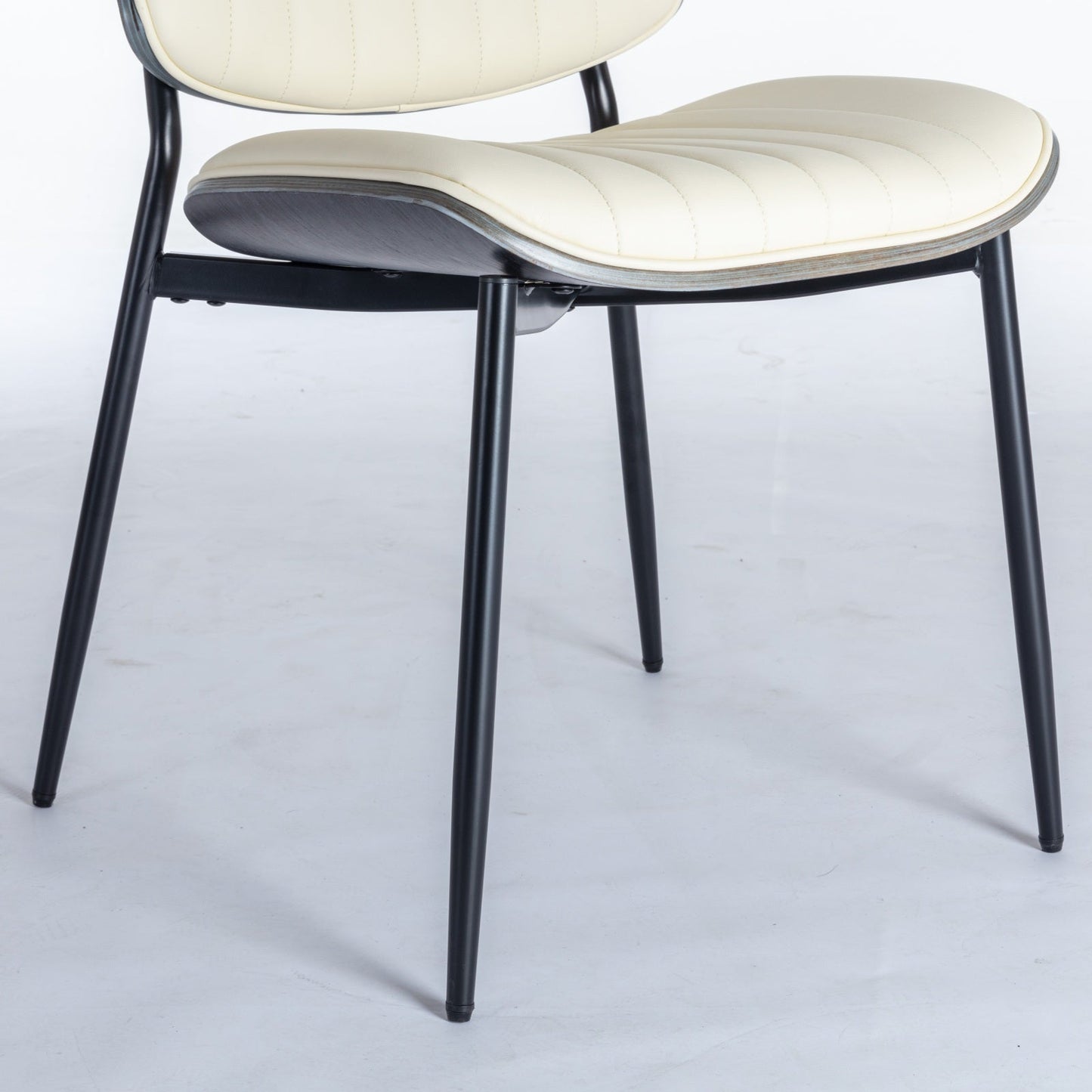 2-piece retro linen chair set with curved wooden backrest, cushioned seat, adjustable metal legs, (Beige PU) - Korvel
