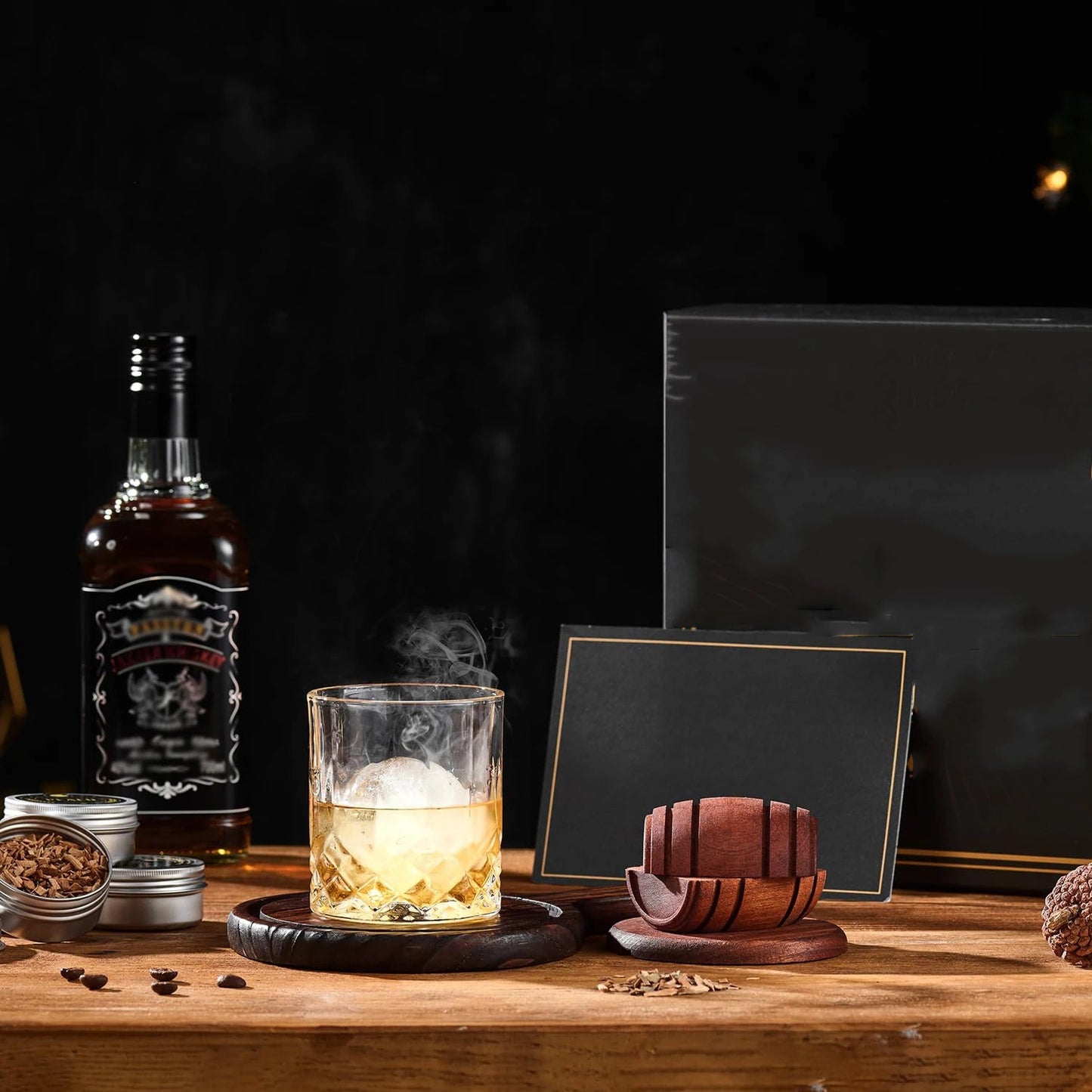 New Barrel Cocktail Smoking Kit with Wood Chips 4 Flavors Old Fashioned Drink Smoker Infuser for Bar Drinks Kitchen - Korvel