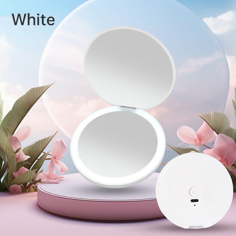 Mini portable LED light-emitting makeup mirror round stackable lighted beauty mirror - Korvel