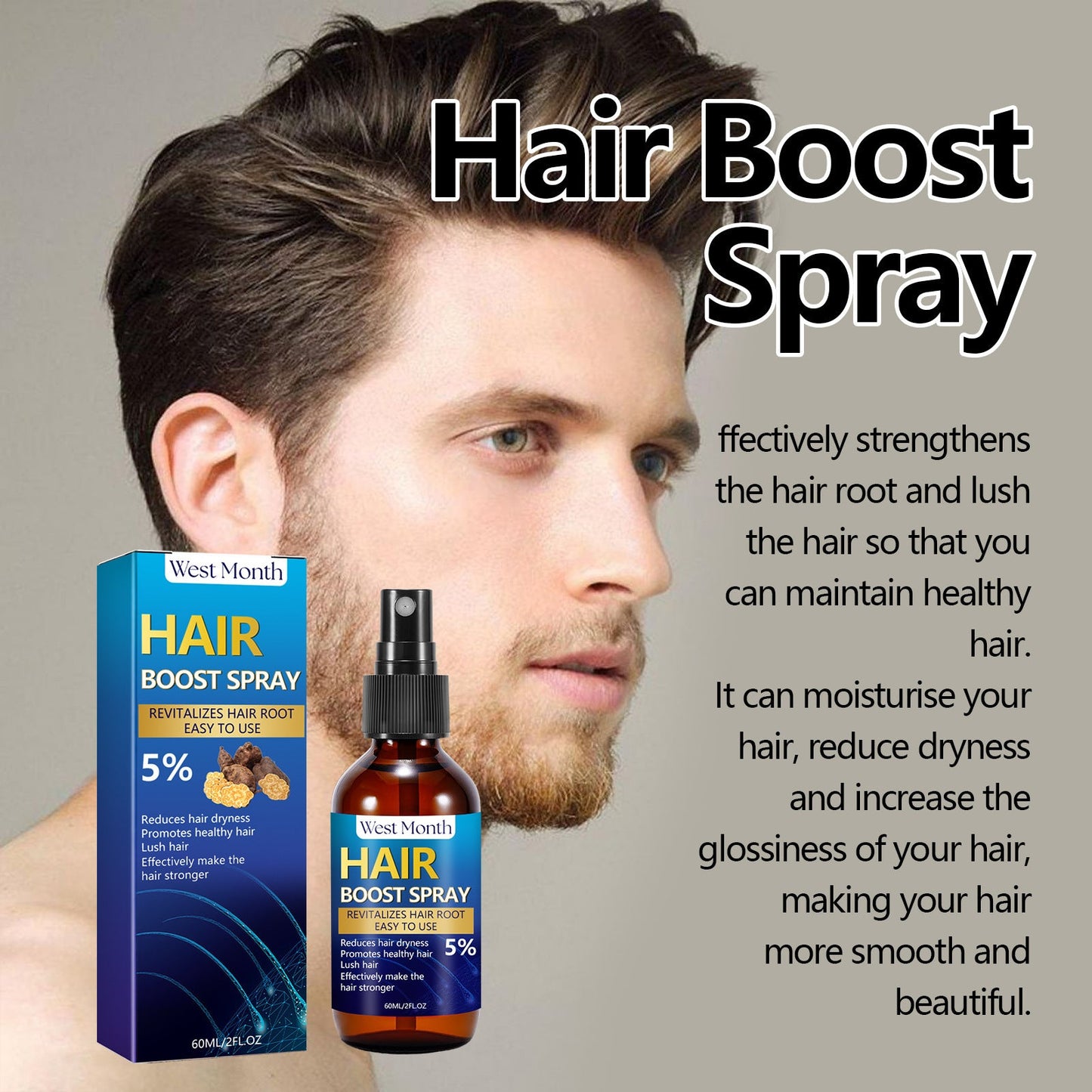 Hair Boost Spray, Strong Hair Solid Hair Moisturizing Scalp Hair Roots Beard Hair Care Spray - Korvel