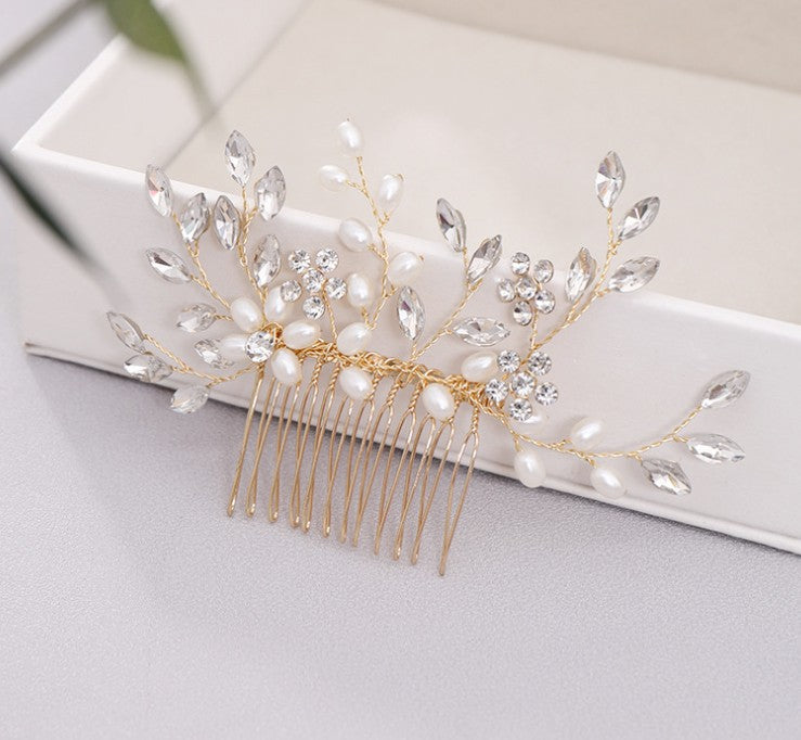 Pearl hair comb headdress Hand-woven crystal comb hair accessories - Korvel