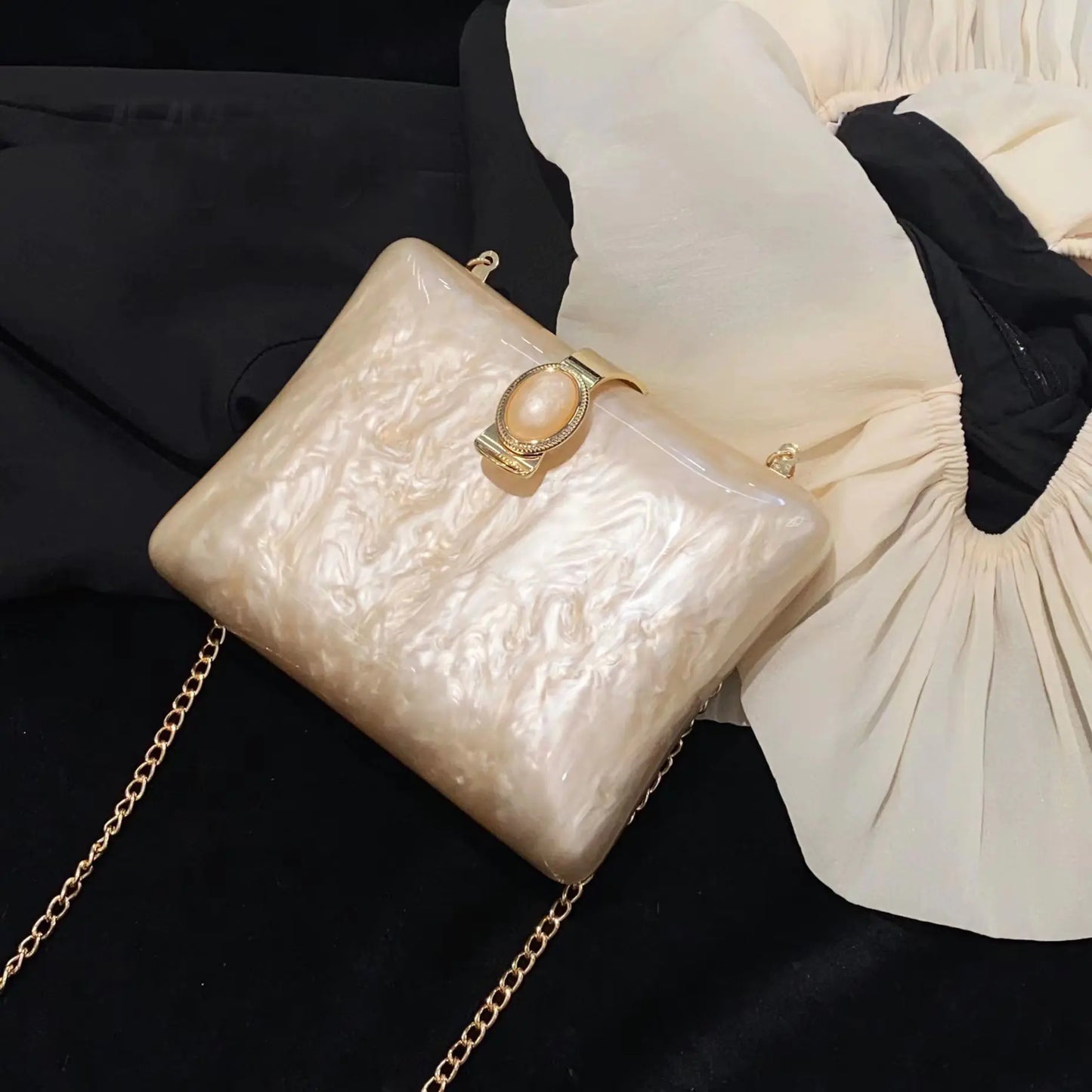 Sac de Soirée en Acrylique Blanc Perle de Luxe pour Femmes