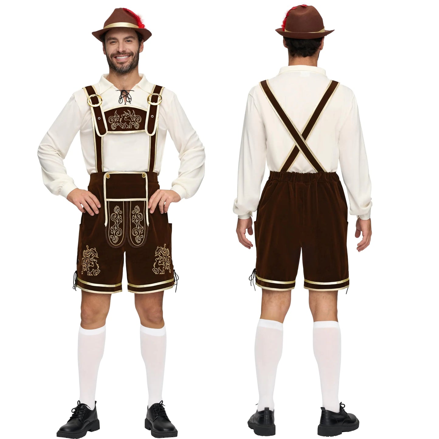 Costume de Bavarois pour hommes pour Oktoberfest avec chapeau de bière - X-Large