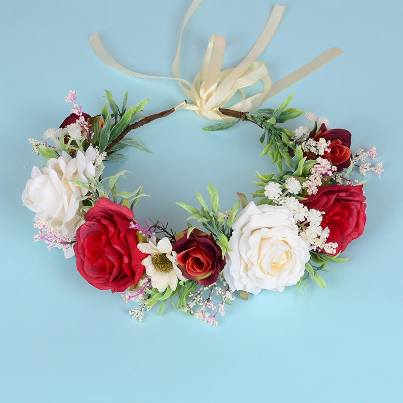 Flower garland headwear Hawaiian flower girl beautiful super fairy bride rose ring accessory - Korvel