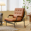Living room chair with adhesive leather armrests, high backrest, metal legs, and soft padding (1 piece in brown) - Korvel