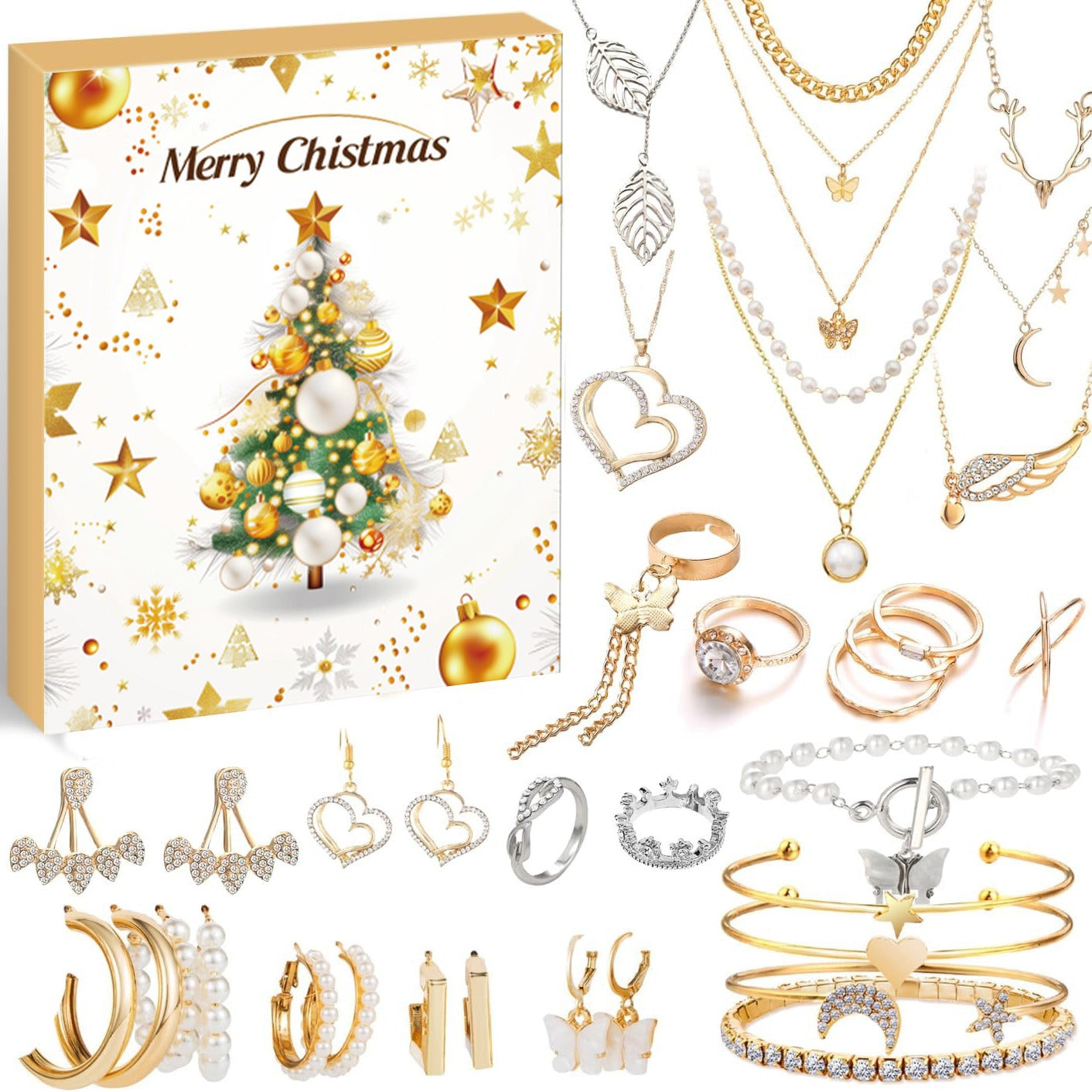 DIY creative children's bracelet jewelry 24-grid calendar Christmas holiday surprise blind box silver set - Korvel