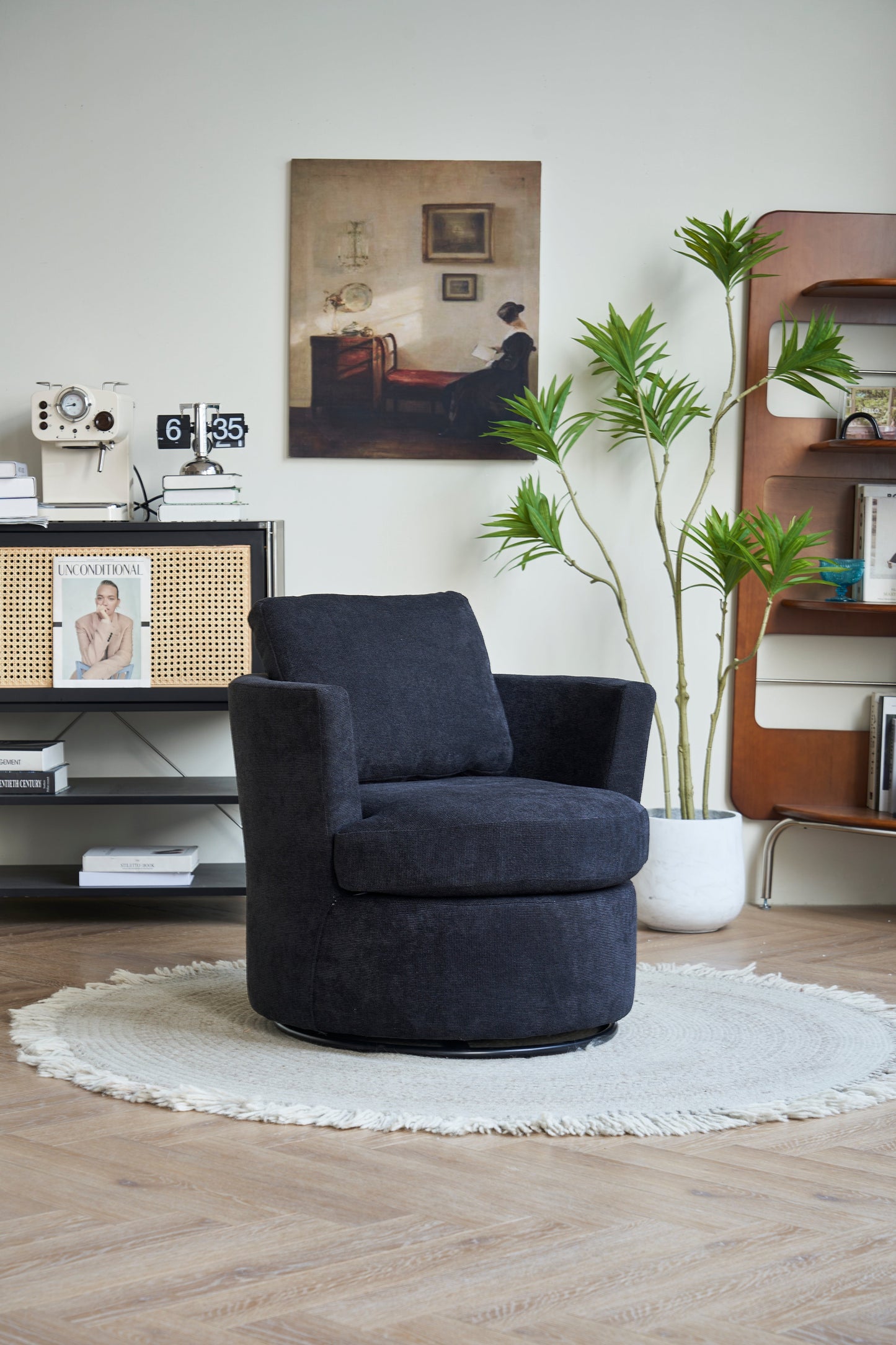 Rotating bucket chair living room comfortable circular sofa chair 360 degree rotating bucket chair armchair (black) - Korvel