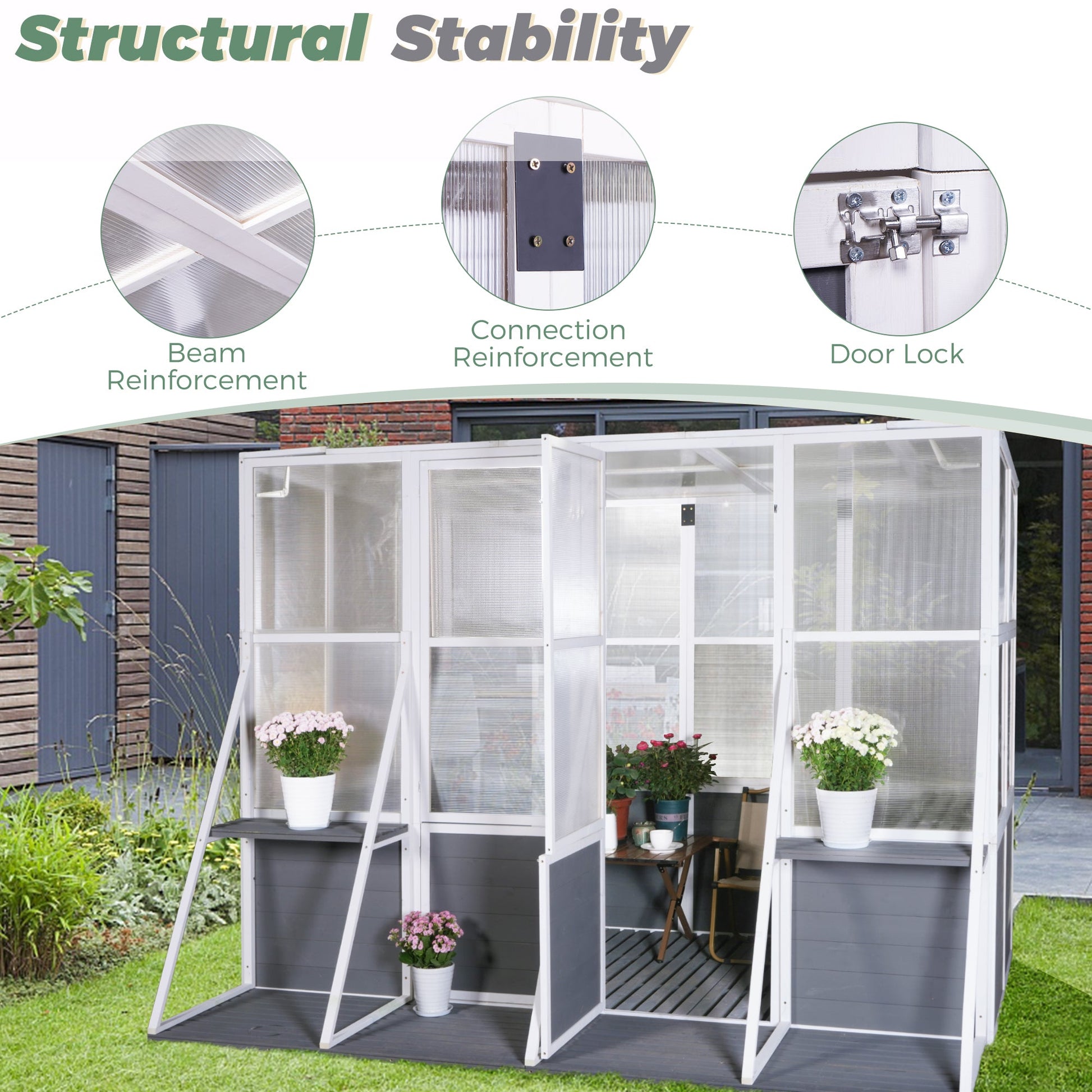 Greenhouse Wooden Lean to Greenhouses for Outdoors Heavy Duty Walk in Green House for Outside Winter - Korvel