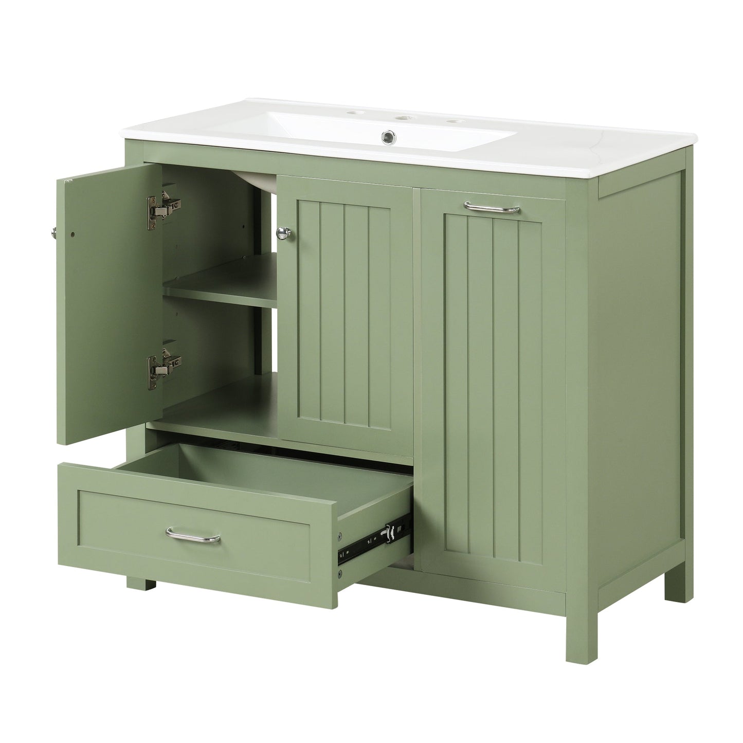 Meuble de salle de bain vert de 36" avec évier et rangement