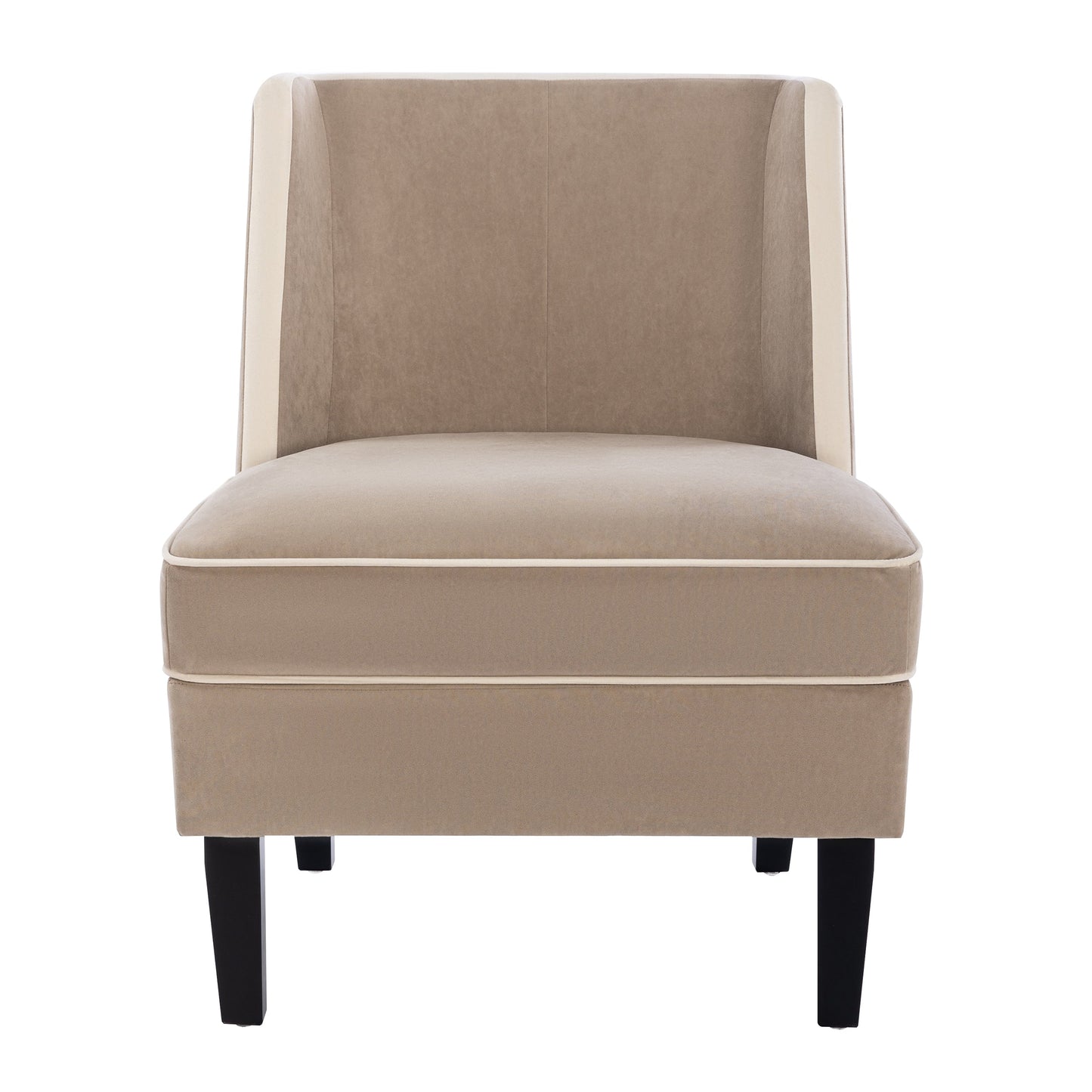 Velvet Upholstered Accent Chair with Cream Piping, Tan and Cream - Korvel