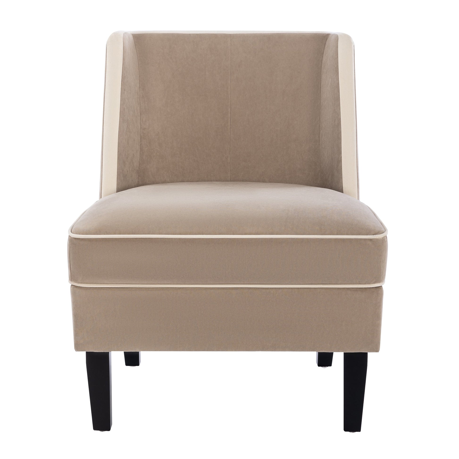 Velvet Upholstered Accent Chair with Cream Piping, Tan and Cream - Korvel