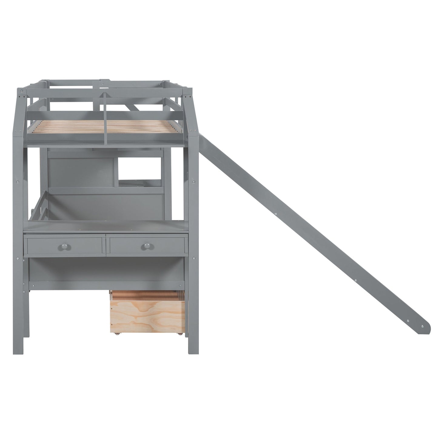 Lit superposé jumeau avec rangement et bureau - Gris