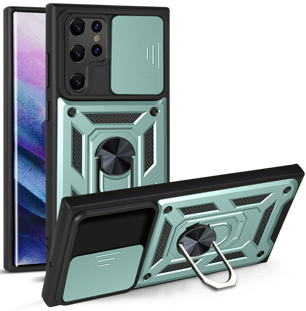 For Samsung S22 Shunjia Mobile Phone Case S21Ultra Ring Bracket S22 Plus Window Anti-Fall Protective Cover - Korvel