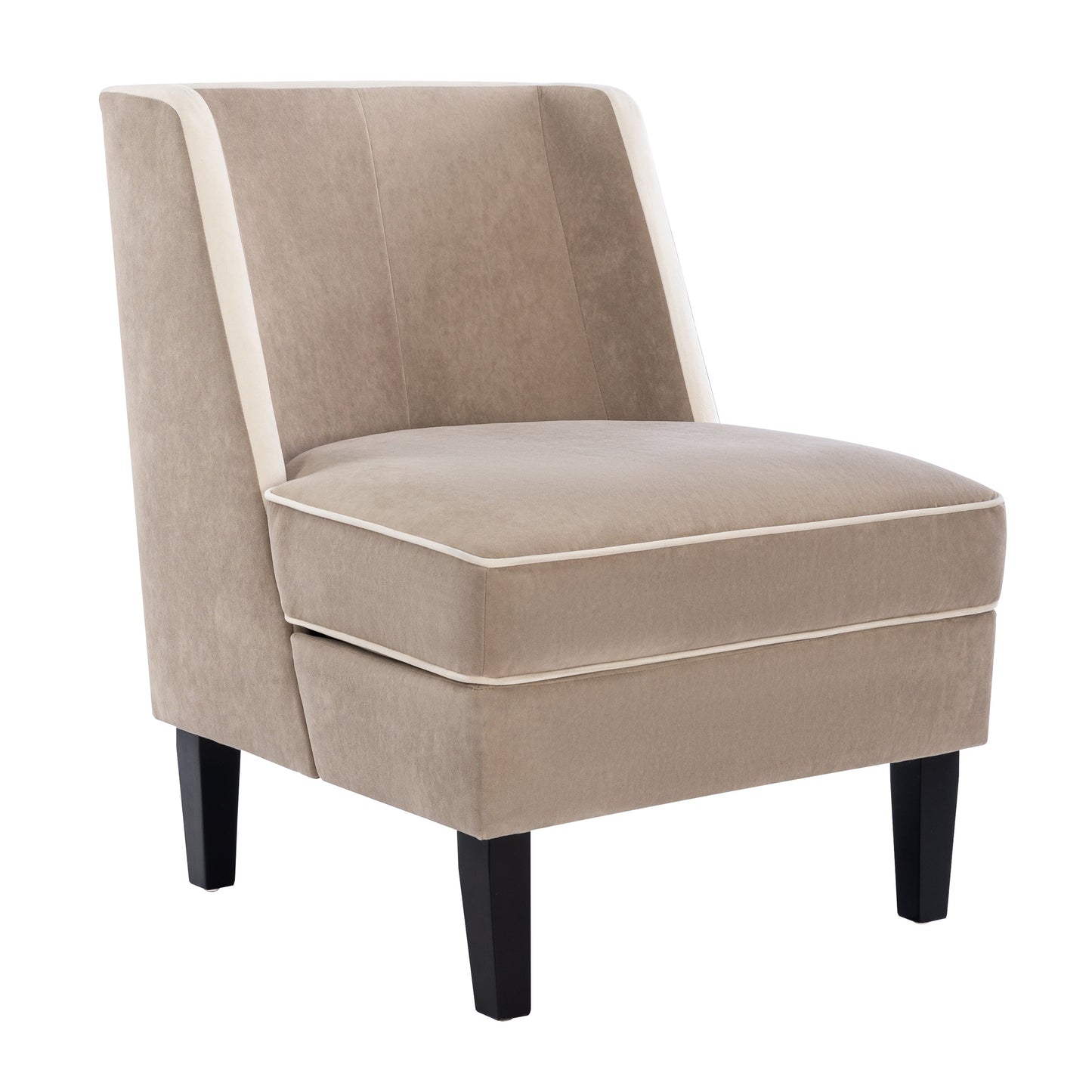 Velvet Upholstered Accent Chair with Cream Piping, Tan and Cream - Korvel