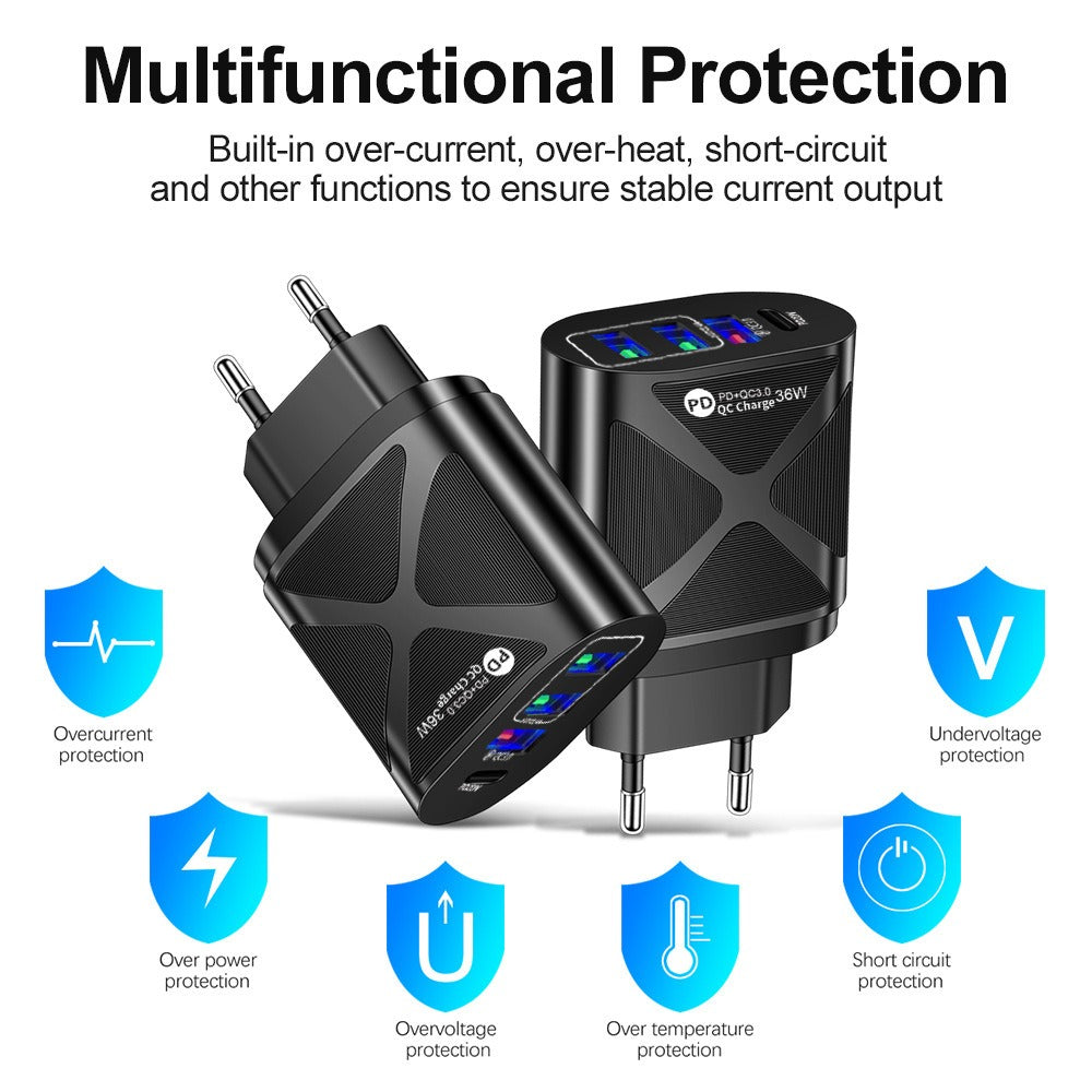 36W PD+QC3.0 2.4A Dual USB Fast Charging Phone Charger - Korvel