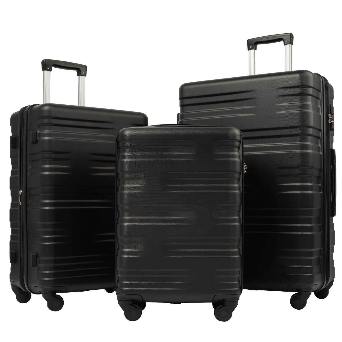 Hardshell Luggage Sets 3 Pcs Spinner Suitcase with TSA Lock Lightweight 20''24''28''   Black + ABS - Korvel