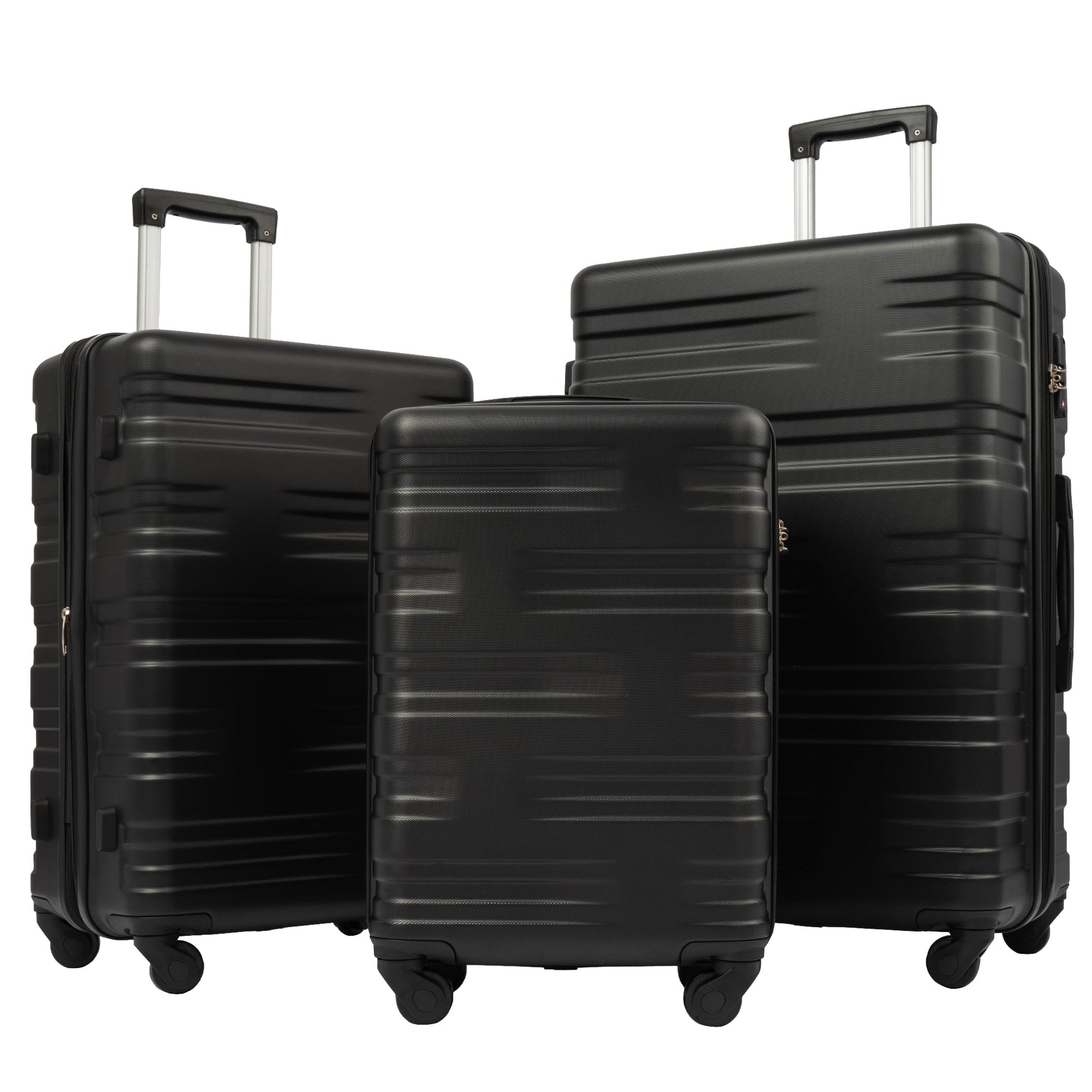 Hardshell Luggage Sets 3 Pcs Spinner Suitcase with TSA Lock Lightweight 20''24''28''   Black + ABS - Korvel