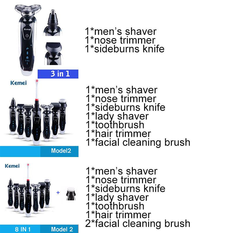 Rasoir électrique 3D Kemei 7-en-1 pour hommes et tondeuse à barbe