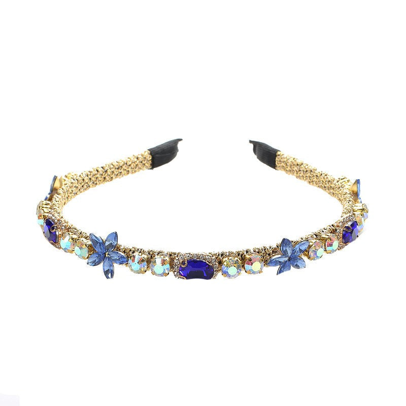 Crystal flower set with colorful glass diamond fine edge hair hoop - Korvel