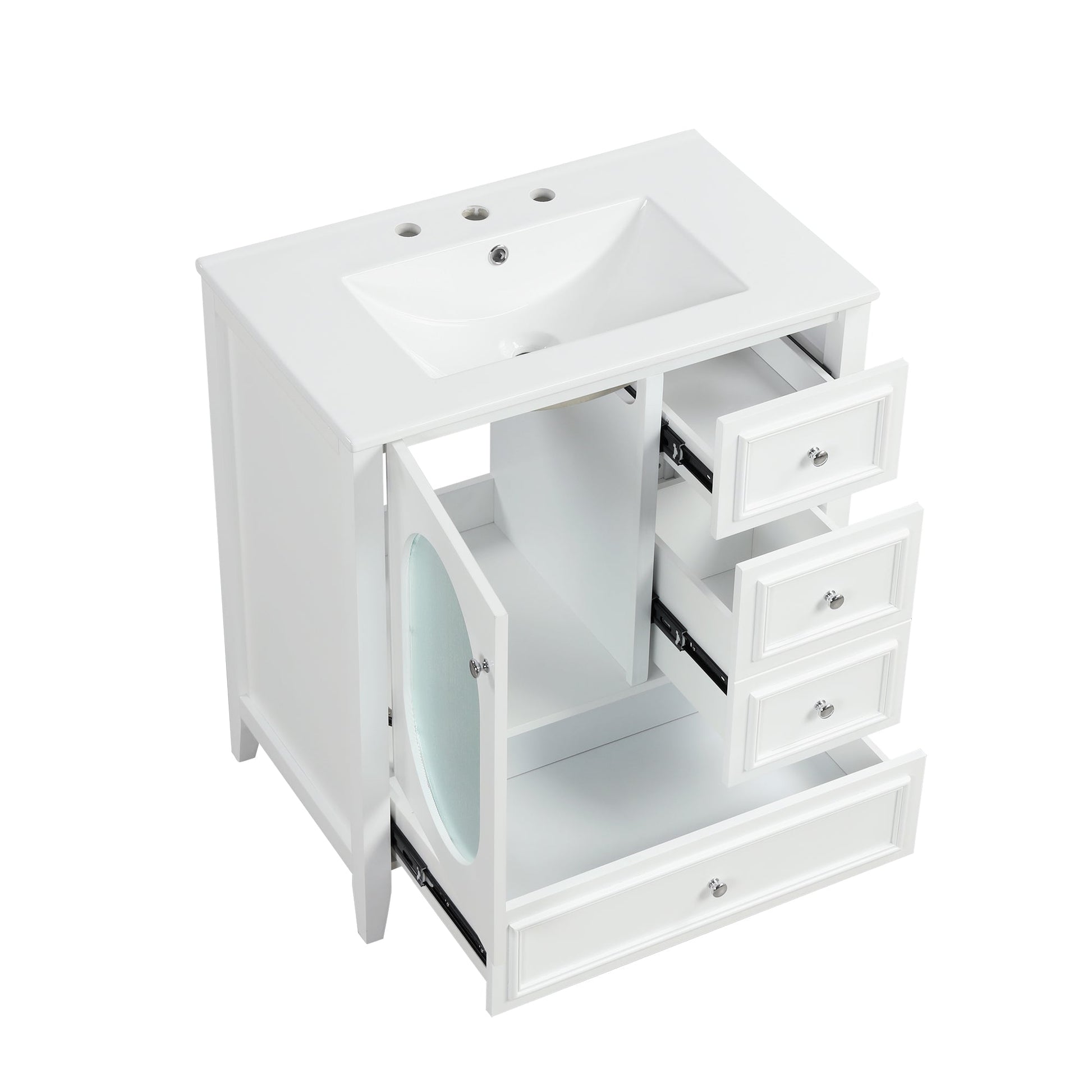 30" Bathroom Vanity with Sink, Bathroom Vanity Cabinet with Three Drawers and Door, Solid Wood and MDF, White - Korvel