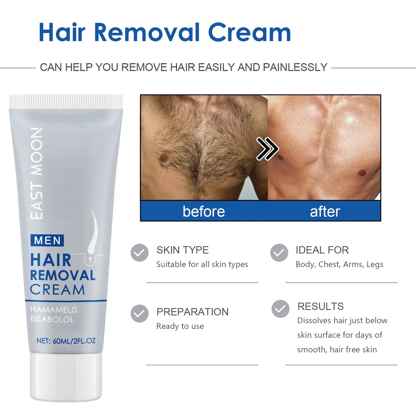 Hair Removal Cream, For Men Men's Underarm Arm And Leg Hair Gentle Non-Irritating Cleaning Hair Removal Cream - Korvel