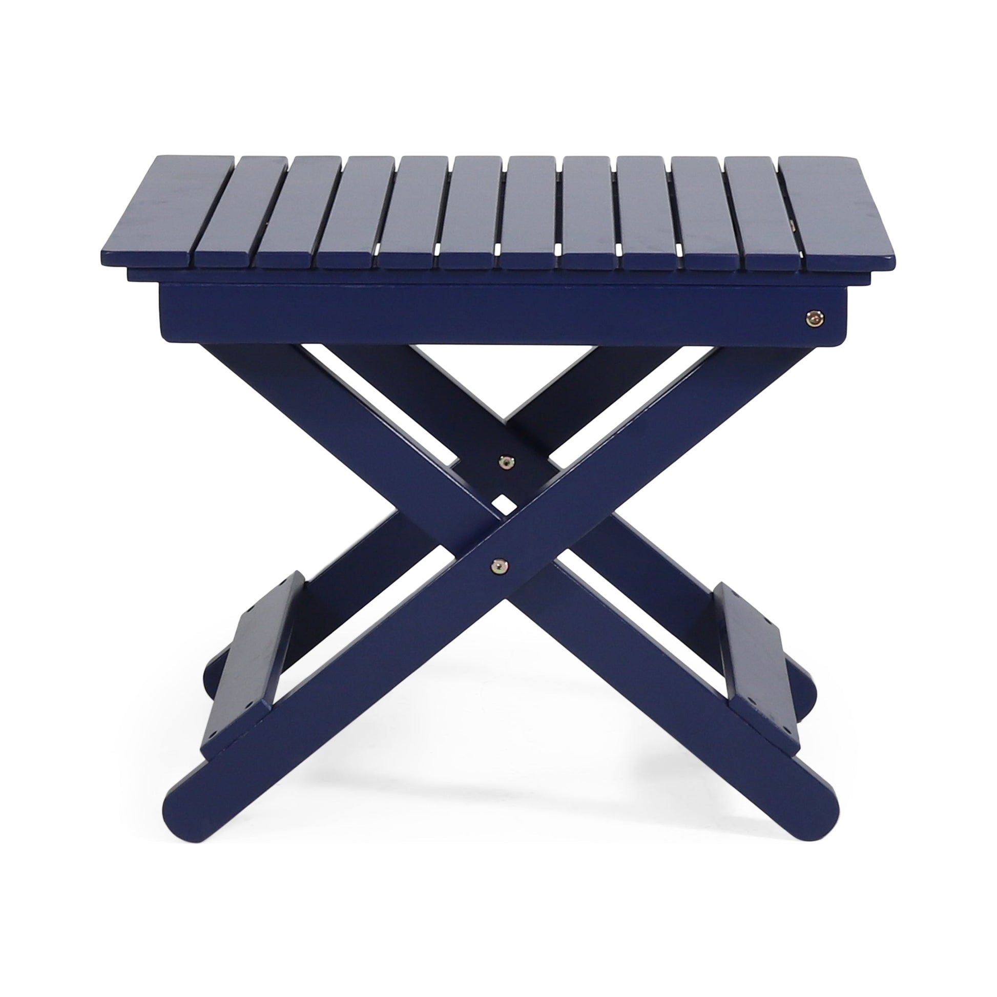 Outdoor Folding Wooden Side Table, Navy Blue, 15"D x 22.75"W x 18.25"H - Korvel